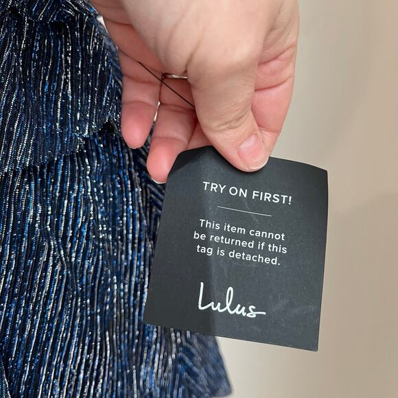 Lulus Glowing Gorgeous Blue Multi Metallic Tiered Mini Dress Size Small - Picture 5 of 13